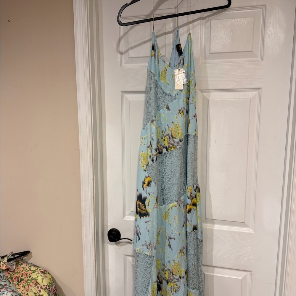 Anthropologie Blue Floral Maxi Dress
